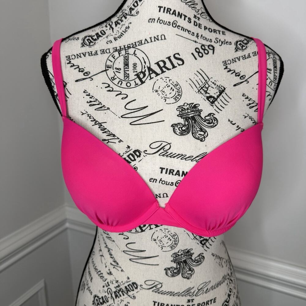 Aerie Bikini Top Only 36C Push-up Bright Pink Ties In Back Crossover Straps